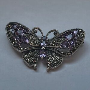Sterling Silver Amethyst & Marcasite Butterfly Pin